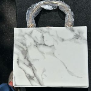 White and Grey Marble Handbag with rope chain.